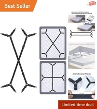 Black Bed Sheet Clips and Straps - Adjustable Fasteners for Fitted & Flat Sheets
