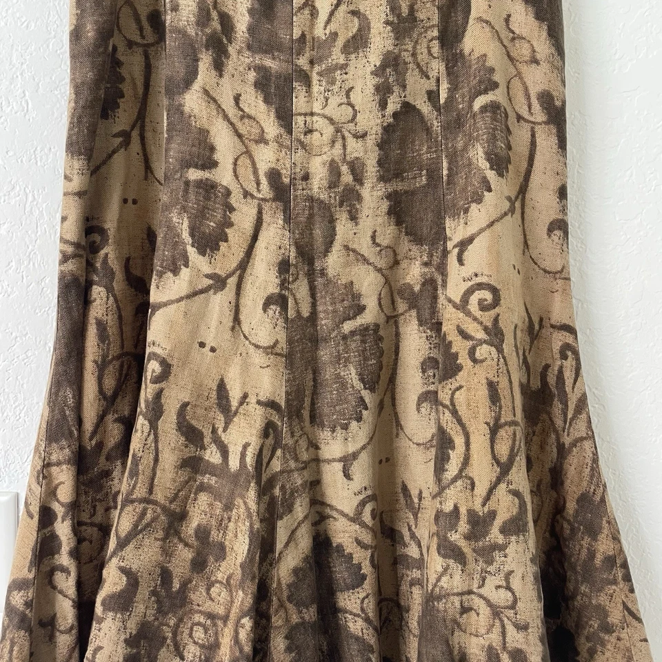 Lauren Ralph Lauren Y2K 90s Linen Midi Skirt Size 12 Brown Floral Fairy Grunge - Image 4 of 4