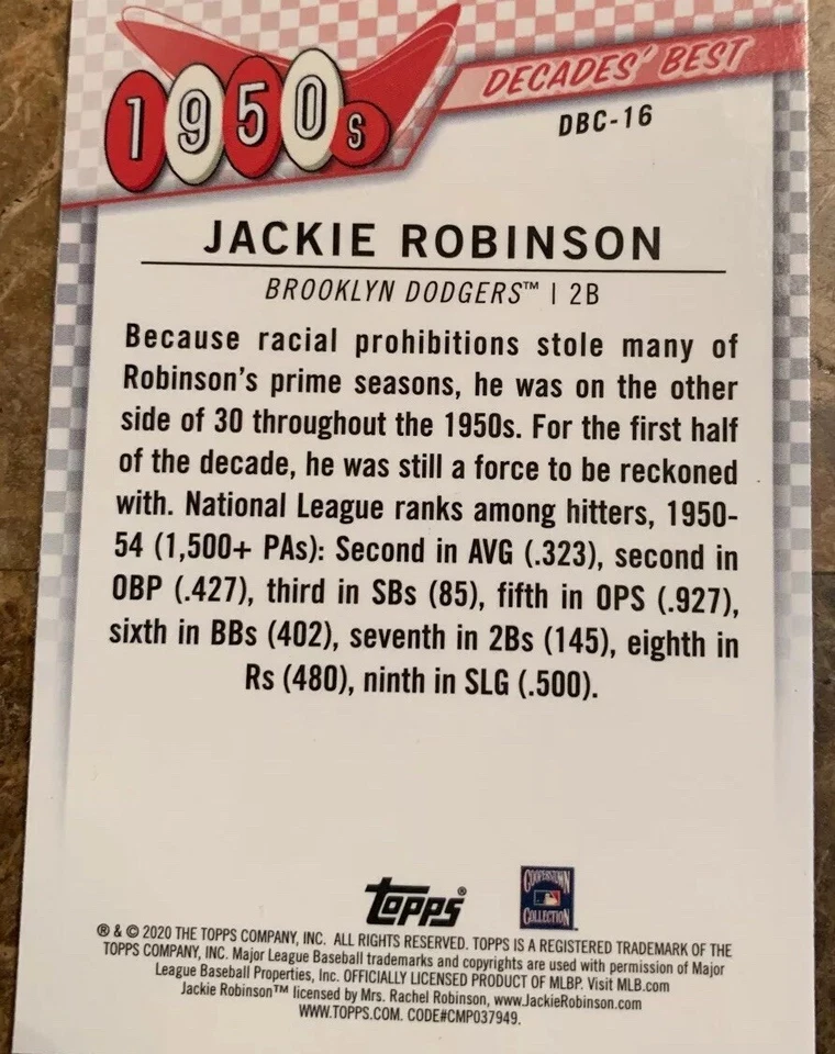 2020 Topps JACKIE ROBINSON Decade’s Best CHROME 1950s #DBC-16 SSP - Image 2 of 2