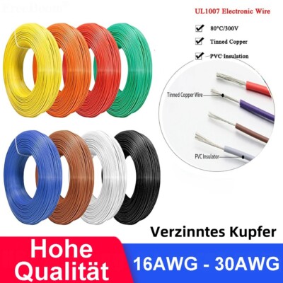 UL1007 PVC Elektrisches Draht Kabel 16 AWG - 30 AWG Flexibler Litzendraht Drähte
