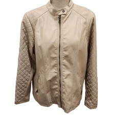 Metaphor Faux Leather Moto Jacket Quilted Sleeves Women's Size 1x Cream/ivory Zi