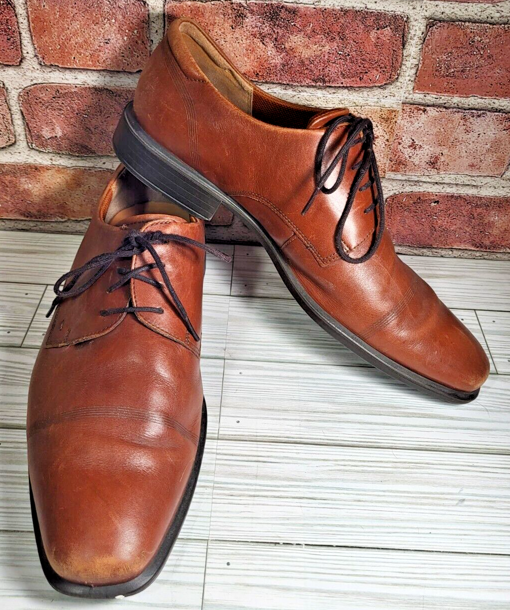 SAOLA Scarpe marroni Ecco da uomo taglia 11 5 US 45 EU in pelle punta piatta stringate Derby Oxford