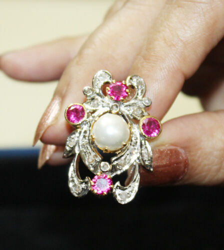 Pt900 アコヤパール ダイヤ リング D0.24ct 4.2g 12号