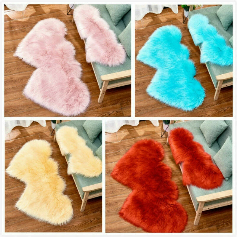 Imitation Wool Carpet Double Heart Fluffy Plush Rugs Blanket Mat Home Decor - Image 2 of 4