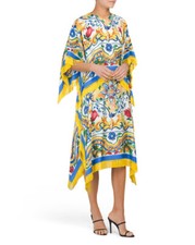 NWT €3420 DOLCE & GABBANA Kaftan Dress Size IT 36 Silk Blend Majolica Tassel