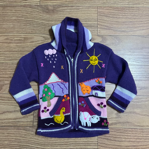Hand Knit Peruvian Full Zip Sweater Kids Youth 4/5