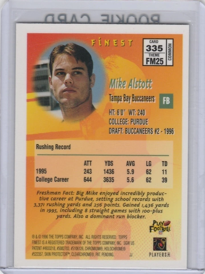 MIKE ALSTOTT 1996 Topps Finest ROOKIE CARD Tampa Bay Buccaneers FOOTBALL NFL RC - Image 2 of 2