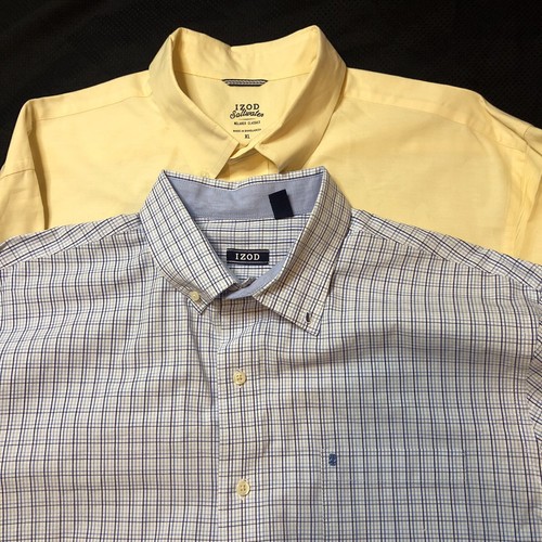 IZOD Shirt Lot Button Down Blue Poplin Checked Yellow Saltwater Cotton EUC Sz XL - 第 1/22 張圖片
