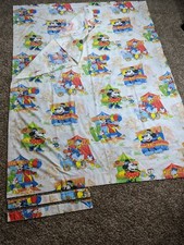 VTG Disney pair Curtain Sheet Fabric Mickey Minnie Goofy Donald 83 x 61 inches