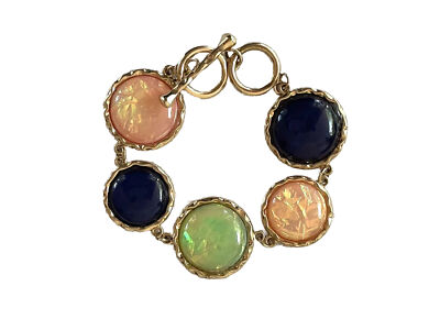 Sparkly Iridescent Bead Link Bracelet, Gold-Tone Accents Toggle Clasp Adjustable