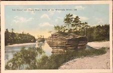 Wisconsin River WI Lower Dells Postcard Ink Stand & Sugar Bowl Rocky Islands VTG