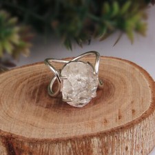 Rough Herkimer Gemstone Cross cross Ring Sterling Silver Healing Crystal Jewelry