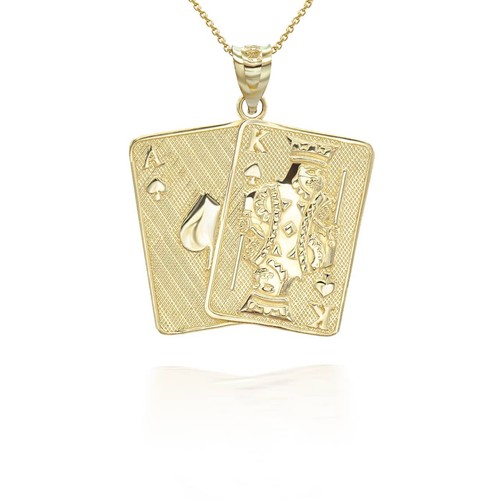 Gold Hammered Ace and King of Spades Blackjack Poker Playing Cards Pendant - Bild 5 von 9