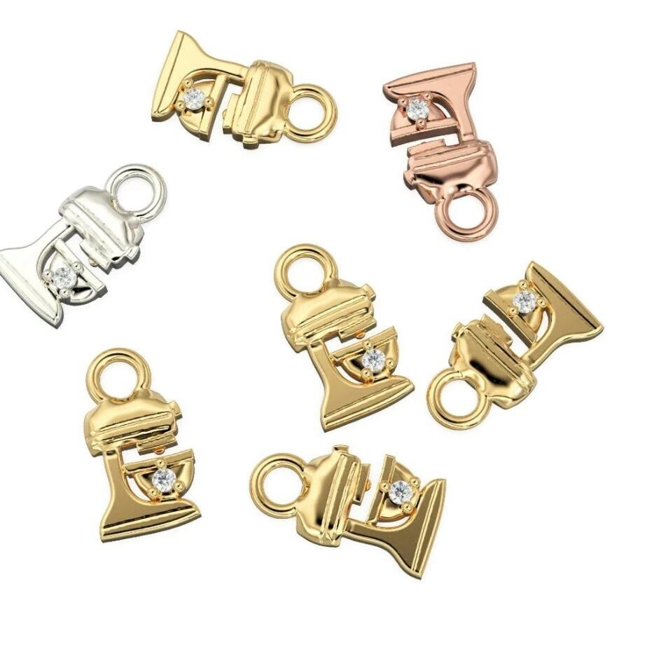 Dije mezclador de masa de oro macizo de 14K colgante encanto de panadería collares regalo del día de la madre Foto 3 de 4