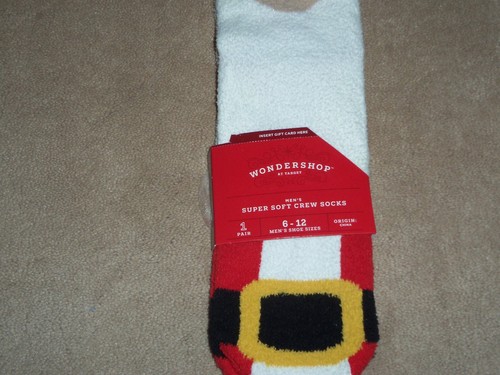 Wondershop @Target Men's Super Soft Crew Christmas Santa Print Socks 6-12 - Picture 2 of 2