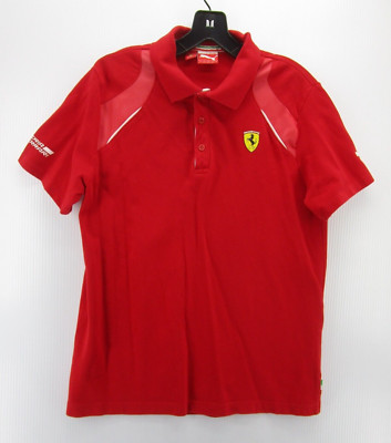 Puma Ferrari Polo Shirt Men Medium Red Scuderia Race Shield Logo Rugby Pullover