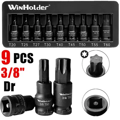 WINHOLDER 9PCS IMPACT TORX Star BIT Sockets Set 3/8"T20 T25 T27 T30 T40 T45 T50 T55 T60