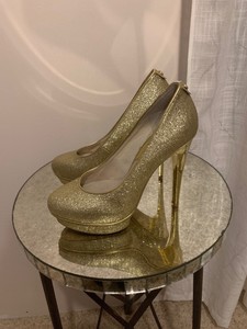 sparkly gold platform heels