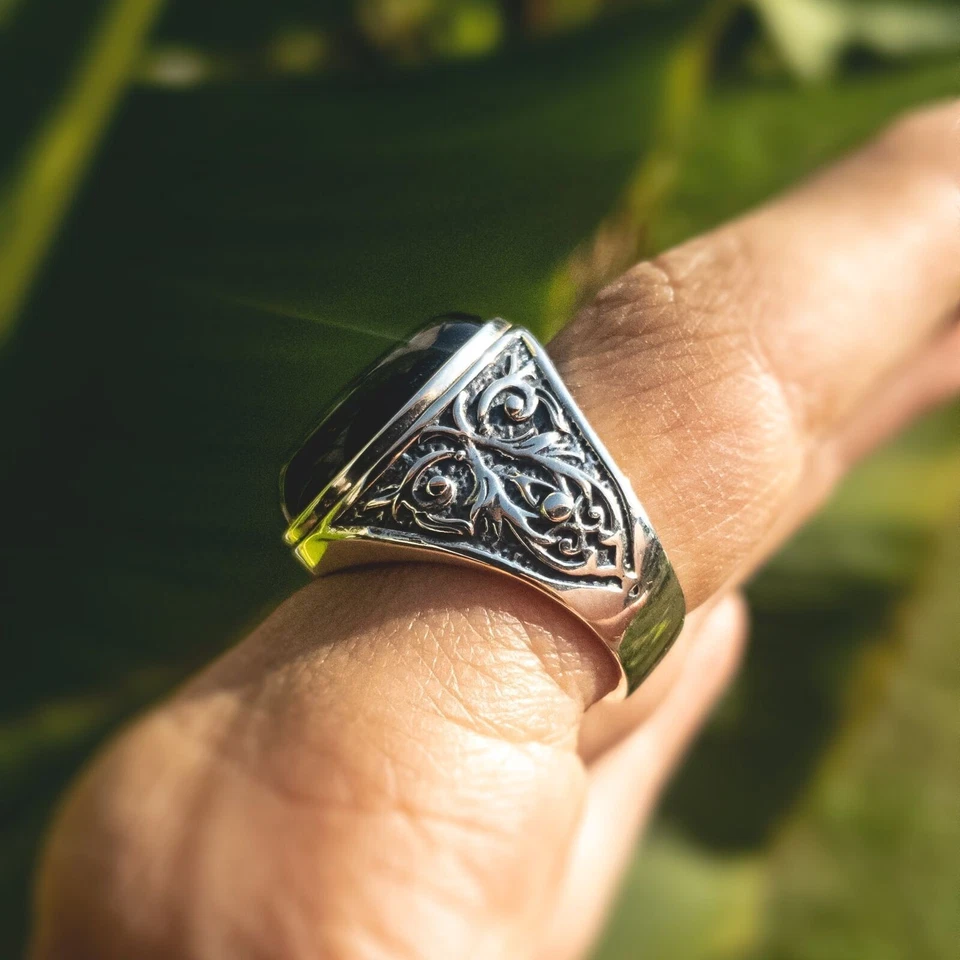 Anello in argento sterling 925 con pietra preziosa naturale agata nera... - Immagine 3 di 4