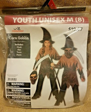 Corn Goblin Youth Unisex Halloween Costume Sz Medium 8 Mask Hat Tunic Pants NWT