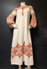 Vintage 70s Caftan Cotton Kaftan Hand Printed By Lizbet In Malta pockets BOHO M