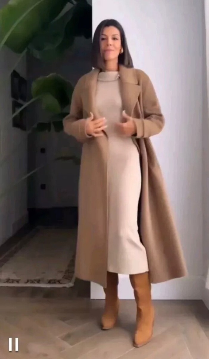 キャメル　180cm×30 Zara Double Faced Wool Blend Coat Size S M Camel NEW Long