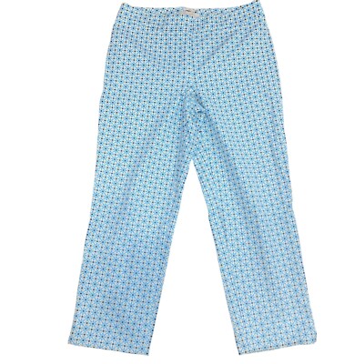 Talbot's Women s Crop Pants Size 8 Blue Floral Tile Stretch Hi-Rise Curvy