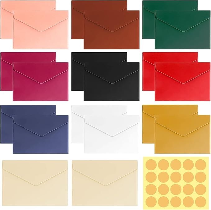 Coloured Mini Envelopes x20 10x7cm 25 Stickers Money Gift Card Kraft Paper