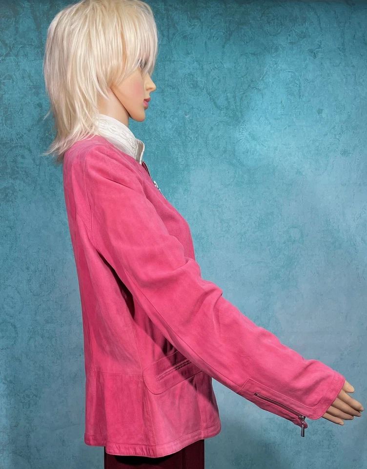 Chaqueta Claiborne Mujer Rosa Gamuza Cuero Hasta la Cintura Cremallera Talla 14 Nueva Sin Etiquetas Pd $200 Foto 2 de 4