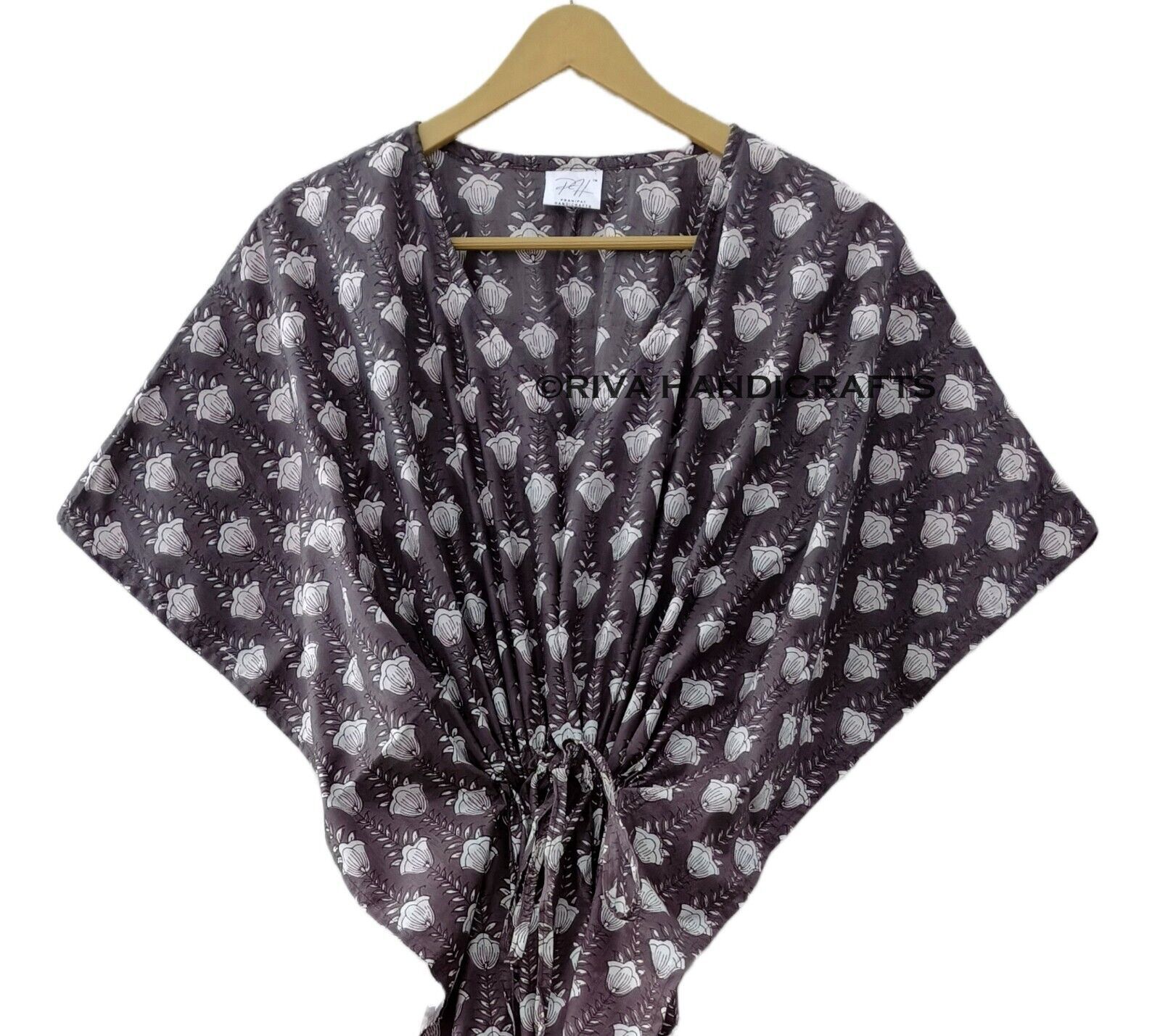 Indian Ethnic Rose Floral Print Gown Woman Sleepwear Black Caftan