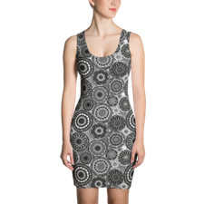 Black Gray White Geometric Circle Print Sleeveless Bodycon Fitted Dress XS-XL