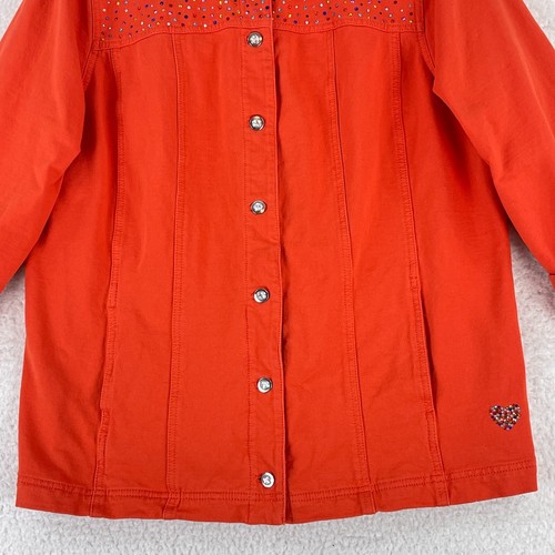 Quacker Factory Orange Bedazzled Button-Up Jacket Womens Roll Cuff Sleeve Size L - Picture 5 of 16