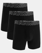 Under Armour UA 3 Pack Performance Tech 6" Boxerjock Three Boxer Briefs Black