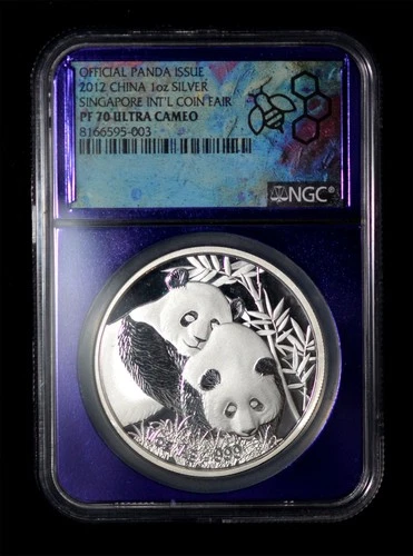 NGC PR70 ULTRA CAM 2012 CHINA SILVER PANDA .999 1OZ AG SINGAPORE INTL COIN FAIR