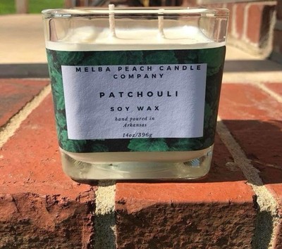 Melba Peach Patchouli Scented White Soy Wax Container Candle 14oz Hand Poured