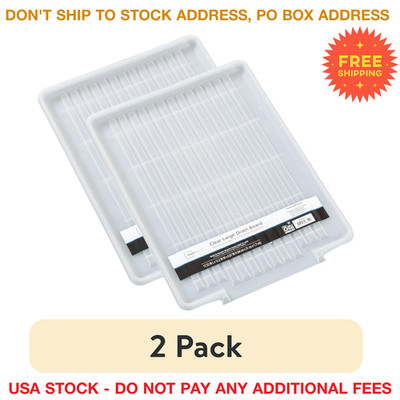 2 Pack Large Dish Drain Board Clear Plastic Sink Tray Countertop Runoff Mat 2Pk
