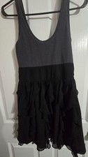 Express Dress Size 0 Black Gray Colorblock Ruffle Chiffon Tank Mini Skater Y2K