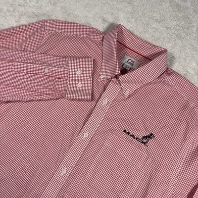 Cutter & Buck Shirt Mens L Red Gingham Mack Trucks Logo Button Down Long Sleeve