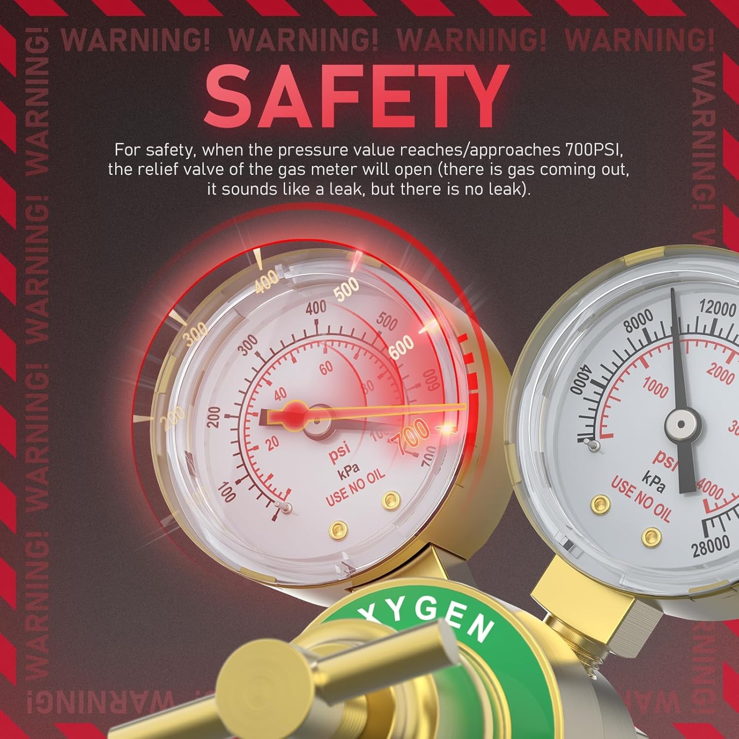 Oxygen Regulator CGA540 0-4000PSI 0-100PSI Gauges with T-Handle & Hose Connector