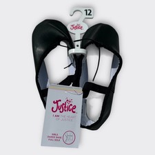 NWT Justice Ballet Slippers Flats Faux Leather Black Dance Little Girls 12