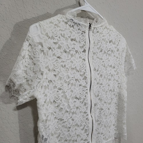 Top Haute Monde donna medio bianco pizzo dettaglio cerniera estate donna cottage - Foto 13 di 14