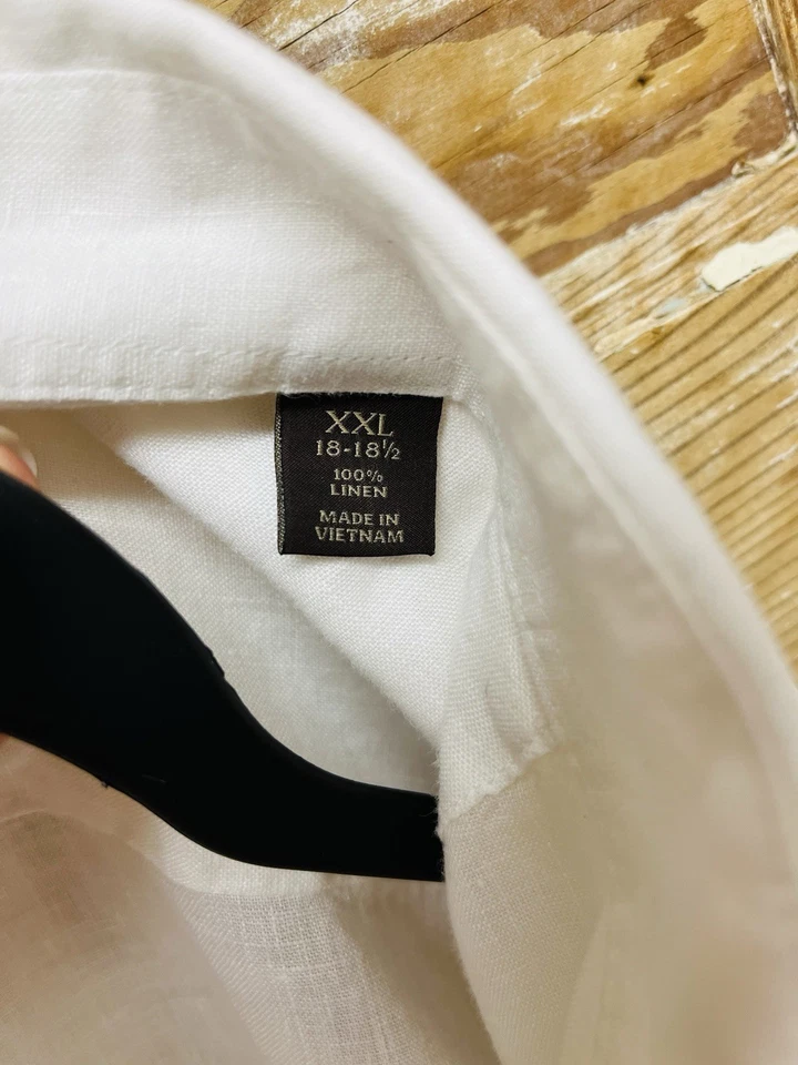 Camisa de vestir Tasso Elba XXL 18 blanca de lino para hombre Preppy Business Papá Oficina Y2K Foto 4 de 4