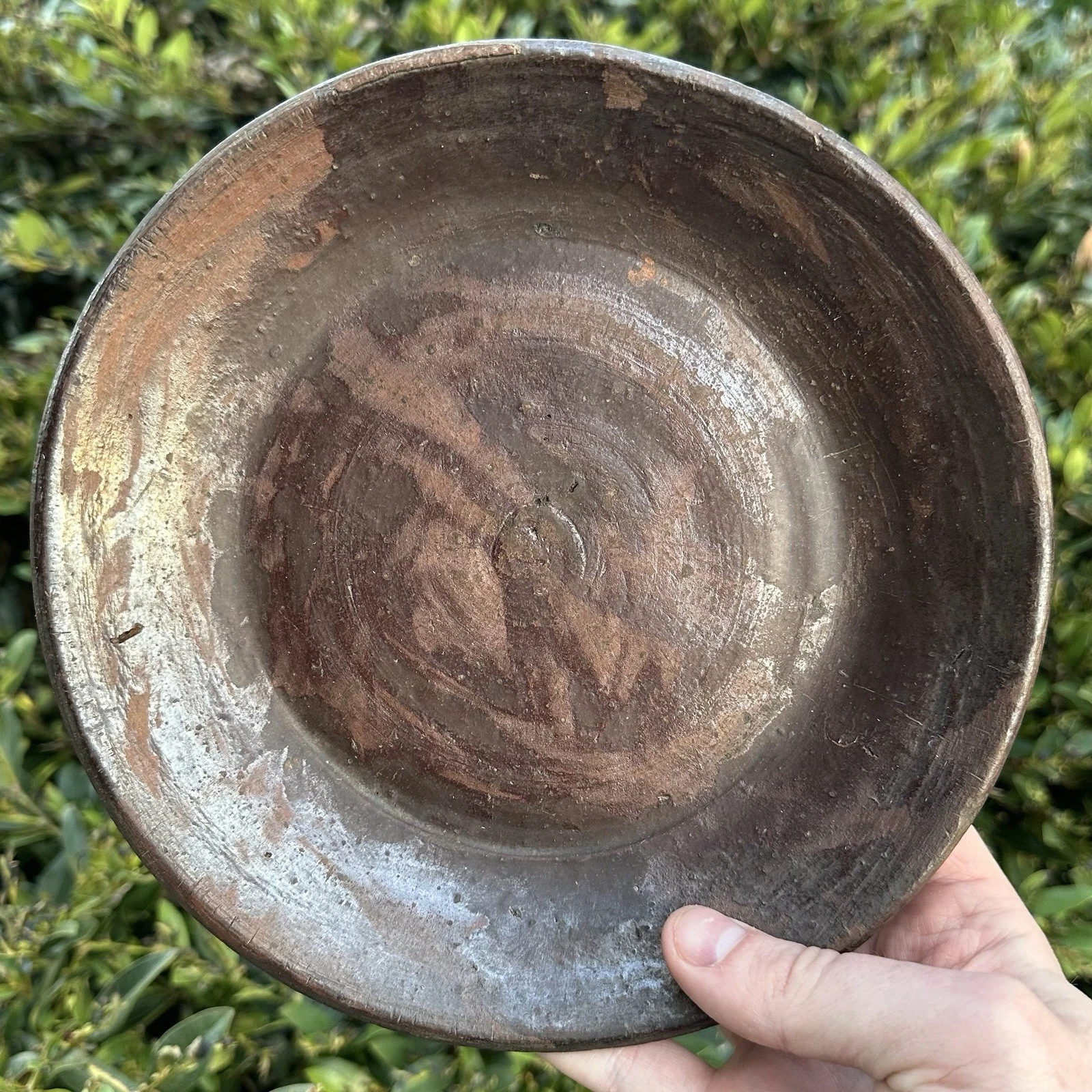 Antique Pottery Pie Dish Dirt Dish Dark Color Glaze Randolph County - NC Estate