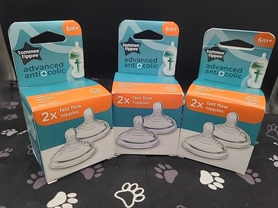 Lot Of 3 Tommee Tippee Fast Flow Nipples 6M+ 2 Pack Advanced Anti Colic