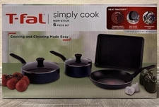 T-Fal Simply Cook 6pc Nonstick Aluminum Cookware Set Black
