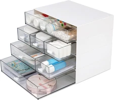 Desk Craft Organizer and Storage with 7 Flat Drawers, Stackable Plastic Desktop