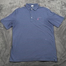 Johnnie-O Hangin Out Polo Shirt Mens Large Blue Ryan Striped Side Slit Stretch