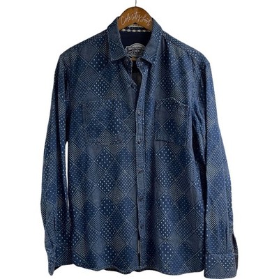 Old Saints Indigo Denim Shirt XL Slim Men s Blue Jean Print