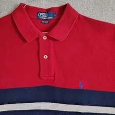 Vtg 90's Polo By Ralph Lauren Striped Terry Cloth Collared Polo Shirt Large