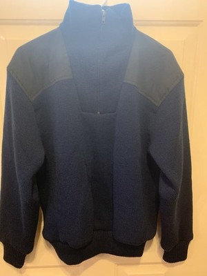 Helly Hansen Men's M Wool Sweater Jac Elbow Patch Sailing 1/4 Zip Blue Vtg BinQ